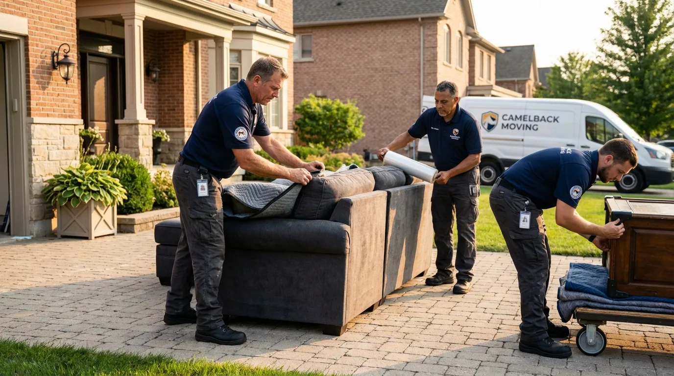 Large estate moving crew wrapping furniture in Littleton, NH