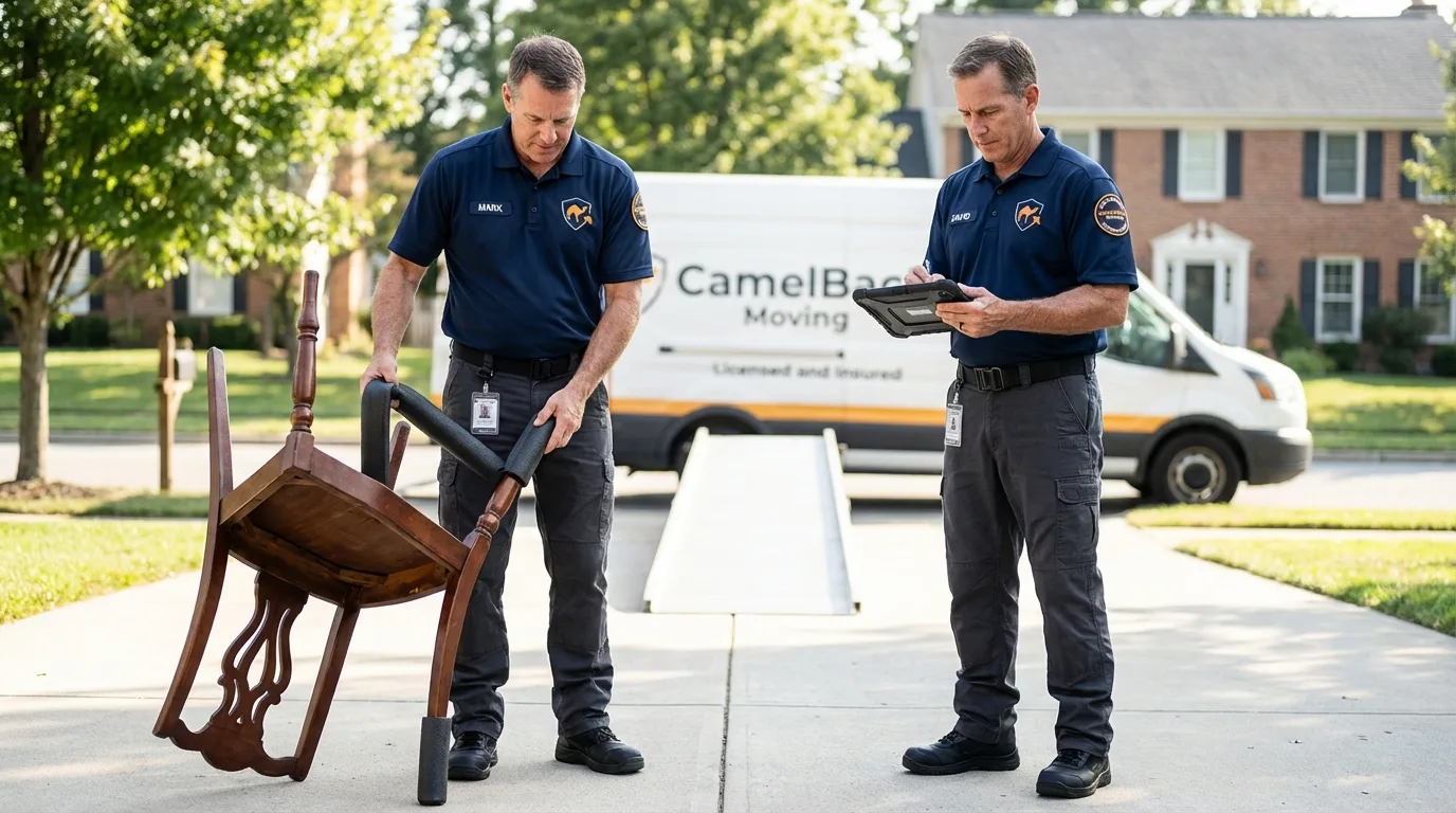Movers inspecting furniture for damage prevention before loading in Littleton, NH